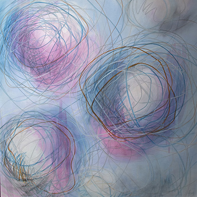 #18822, fine and lonely places in organized dreams,					2017, 64×64 inch, ink, oil on canvas