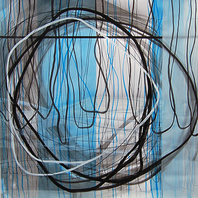 #18511, Vertical White and Blue, 				2014,	42×42 inch, ink, acrylic on paper