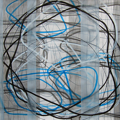 #18515, Blue Line,								2014,	42×42 inch, ink, acrylic on paper