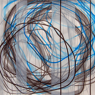 #18516, Vertical White, Vertical Black Lines,	2014,	42×42 inch, ink, acrylic on paper
