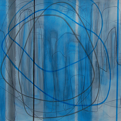 #18518, Vertical Black Line,					2014,	42×42 inch, ink, acrylic on paper