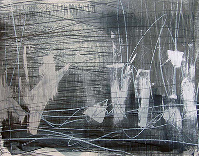#18558, Silver over Black – Horizontal Series of Small Pieces,	2015,	24×19 inch, oil on paper