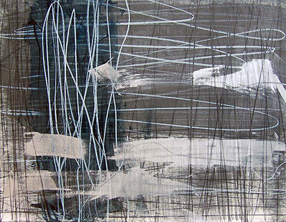 #18560, Silver over Black – Horizontal, 						2015,	24×19 inch, oil on paper