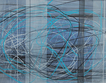 #18564, Vertical White in Lines on Blue,						2015,	24×19 inch, oil on paper