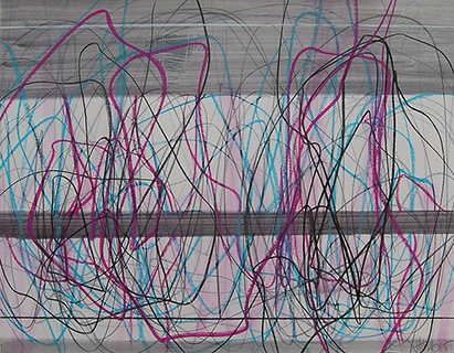 #18567, Dark Gray Horizontal in Red Lines						2015,	24×19 inch, oil on paper