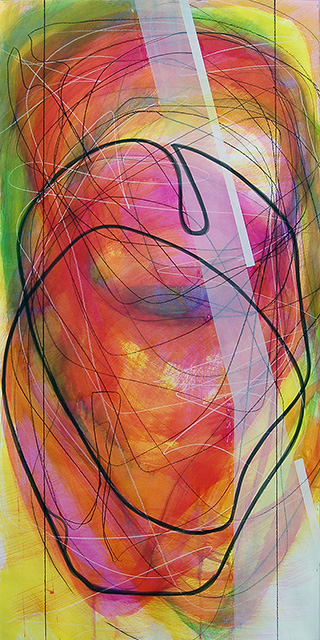 #18575, Magenta and Yellow with Diagonal White					2015, 42×84 inch, ink on paper