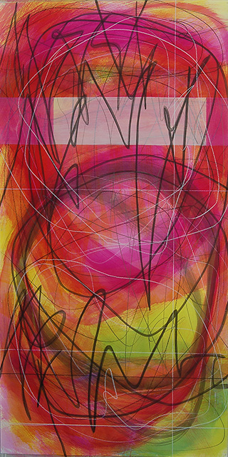 #18576, Two Magenta with Horizontal White–cut out				2015, 42×84 inch, ink on paper