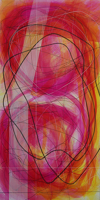 #18578, Two Magenta with Diagonal White						2015, 42×84 inch, ink on paper