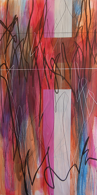 #18582, Brown and Magenta with Vertical White					2015, 42×84 inch, ink on paper