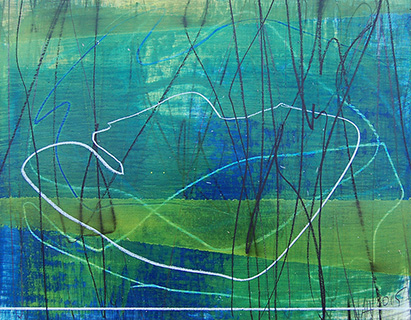 #18594, Green over Blue 02										2015,	24×19 inch, oil on paper