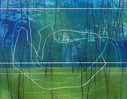 #18595, Green over Blue 03										2015,	24×19 inch, oil on paper