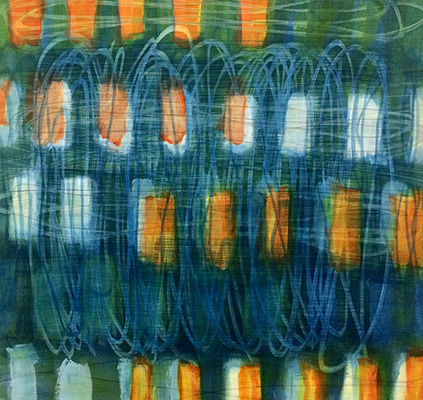#18953, Orange in Forest Green,				2018, 	48×45 inch,	ink, oil on paper