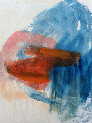 #18959, White Lines Orange and Blue,			2018, 	9×12 inch,		ink, oil on paper