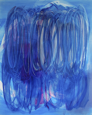 #18981, Prussian and Phatalo Blues Hiding Magenta,								2018, 48×60 inch,	ink, oil on panel