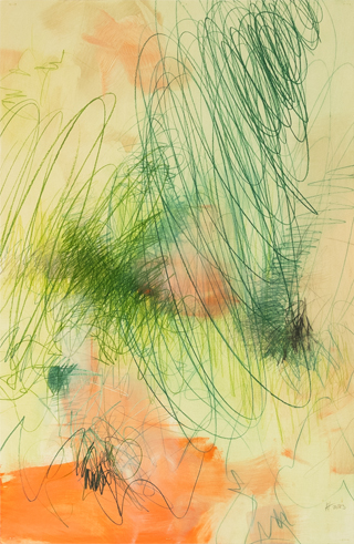 19230 Green and Blue Lines, 2023, 100x65 cm, colorpencil and oil on paper