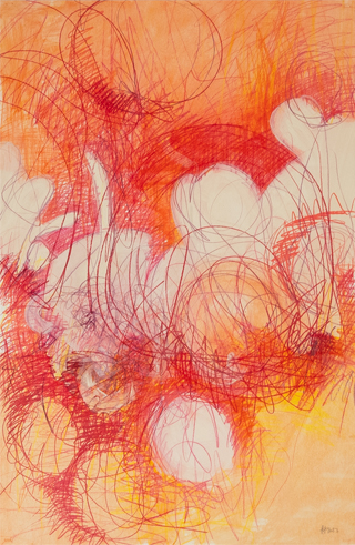 19231 Red and Orange Lines, 2023, 100x65 cm, colorpencil and oil on paper
