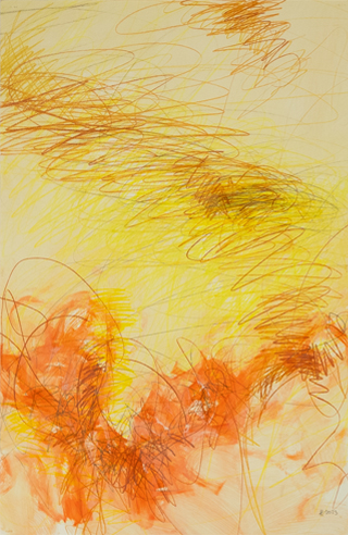 19232 Red and Yellow Lines, 2023, 100x65 cm, colorpencil and oil on paper