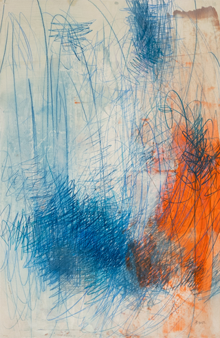 19233 Blue Lines, 2023, 100x65 cm, colorpencil and oil on paper