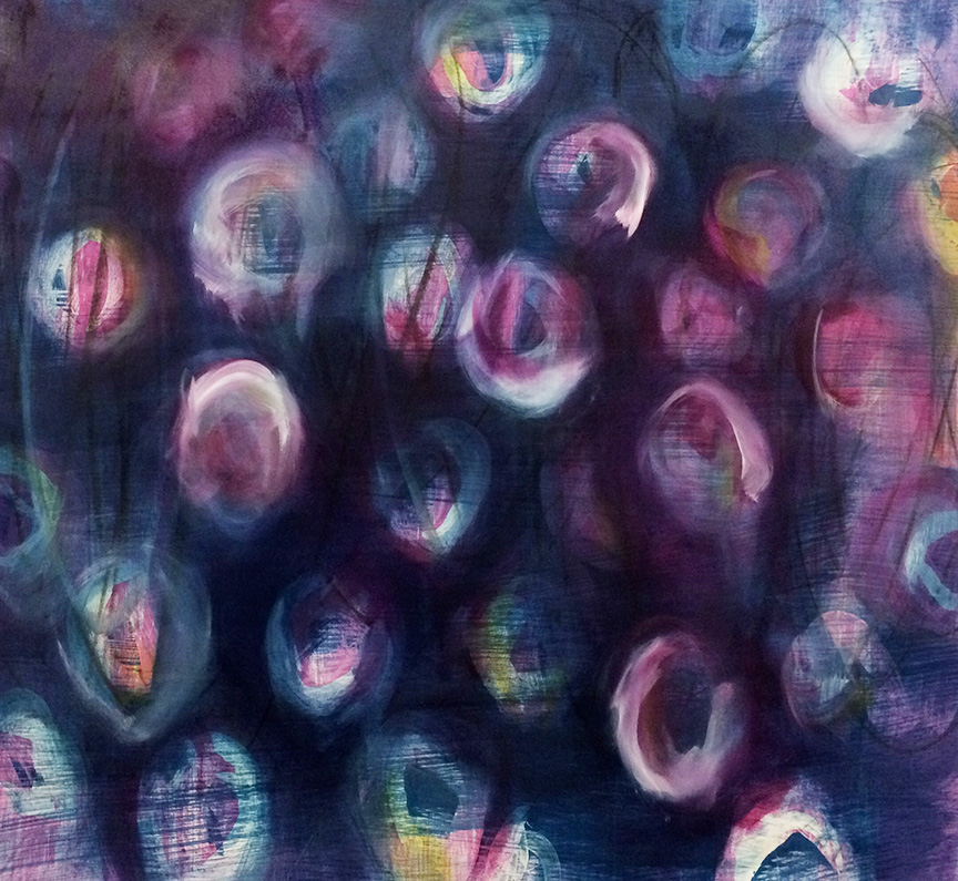 #18954, White and Pink in Night Blue,		2018, 	48×45&nbsp;inch,	ink,&nbsp;oil&nbsp;on&nbsp;paper