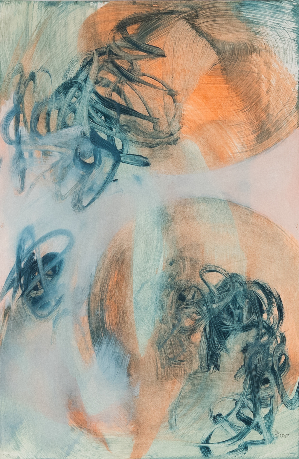 19228 Large Salmon + Grey 02, 2023, 100x65&nbsp;cm, oil&nbsp;on&nbsp;paper