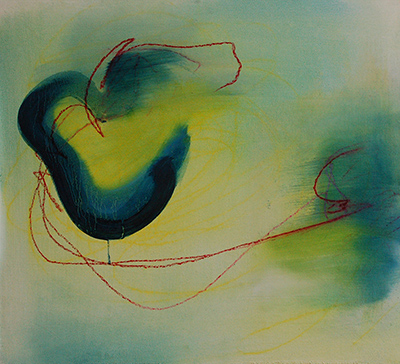 19276 Blue Form Holding Yellow, 2024, 50×50&nbsp;cm, oil&nbsp;on&nbsp;canvas