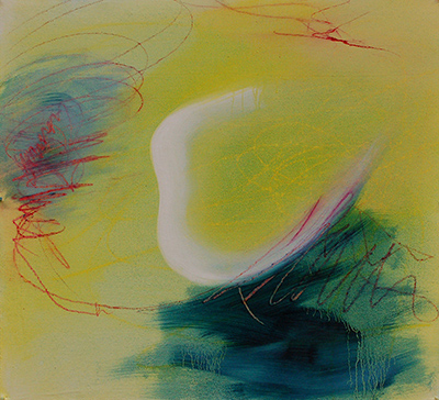19277 White Form Drifting out of Yellow, 2024, 50×50&nbsp;cm, oil&nbsp;on&nbsp;canvas