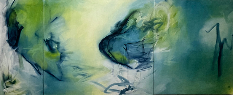 19342 Yellow and Blue, 2025, 130×380&nbsp;cm, 3 panels, oil&nbsp;on&nbsp;canvas