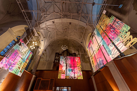 Five Sets of Magenta and Space, 2025, Installation Lukaskirche, Dresden 2025